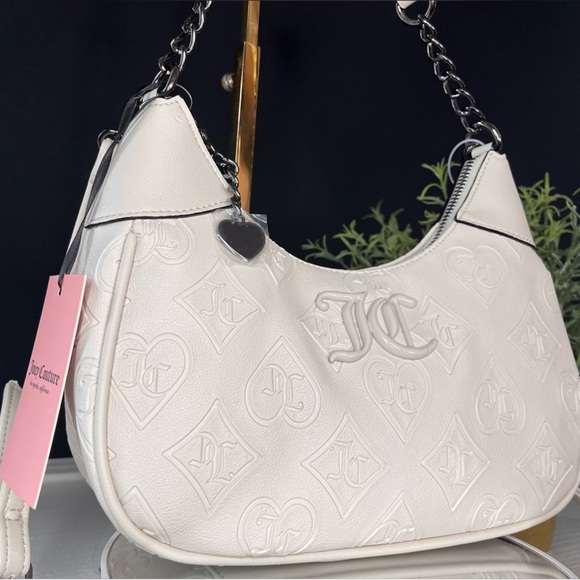 Juicy Couture Good Times Crystal Shoulder Bag Cream Logo Chain Purse NWT​ - Picture 2 of 7